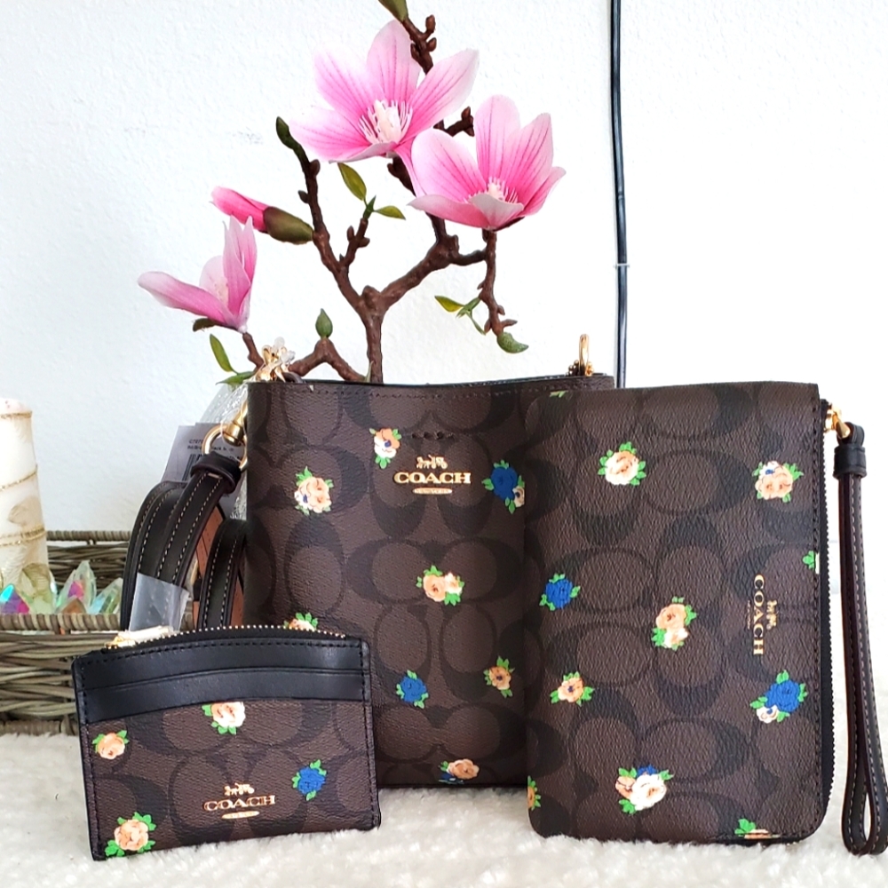 NEW 🎀 Coach Town Bucket Vintage Rose Print Crossbody 3 PCS Set Bundle - Picture 2 of 16